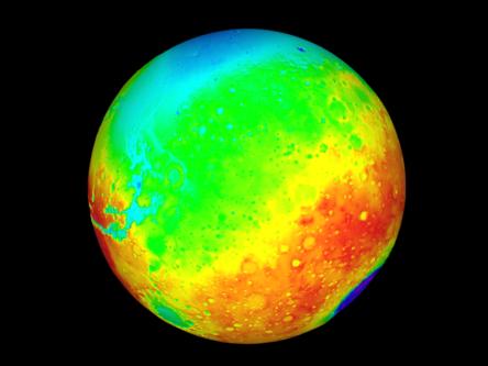 planeta Marte, vazuta din spatiu deasupra ecuatorului la longitudinea 0