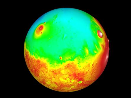 planeta Marte, vazuta din spatiu deasupra ecuatorului la longitudinea 180 est