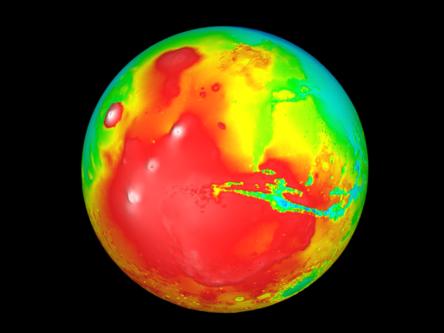 planeta Marte, vazuta din spatiu deasupra ecuatorului la longitudinea 270 est