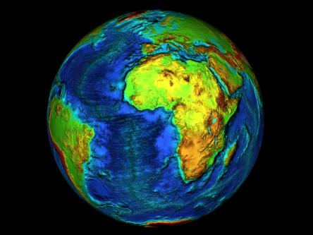 Terra, planeta noastra, vazuta din spatiu deasupra ecuatorului la longitudinea 0