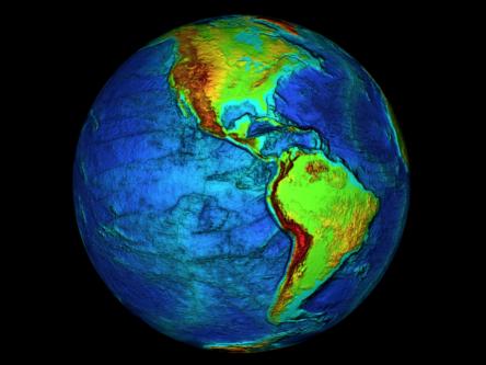 Terra, planeta noastra, vazuta din spatiu deasupra ecuatorului la longitudinea 270 est