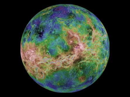 planeta Venus, vazuta din spatiu deasupra ecuatorului la longitudinea 180 est